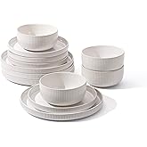Gocess Dinnerware Sets, 12 Pieces Stoneware Plates and Bowls Set, Reactive Glaze Ceramic Dishes Set Scratch Resistant, Kitchen Dinner Set Dishwasher & Microwave Safe, Service for 4