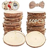 AerWo Natural Wood Slices 50Pcs, DIY Wooden Christmas Ornaments Unfinished Wood Kit Predrilled with Hole Wooden Circles Wood