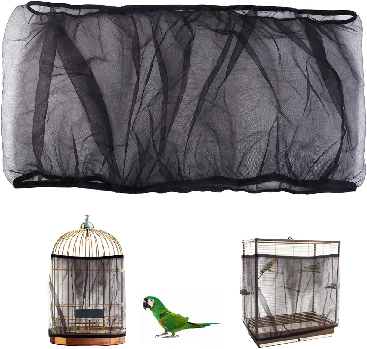KONUNUS Bird Cage Cover, Catcher Seeds Guard Parrot Nylon Mesh Net Cover Stretchy Shell Skirt