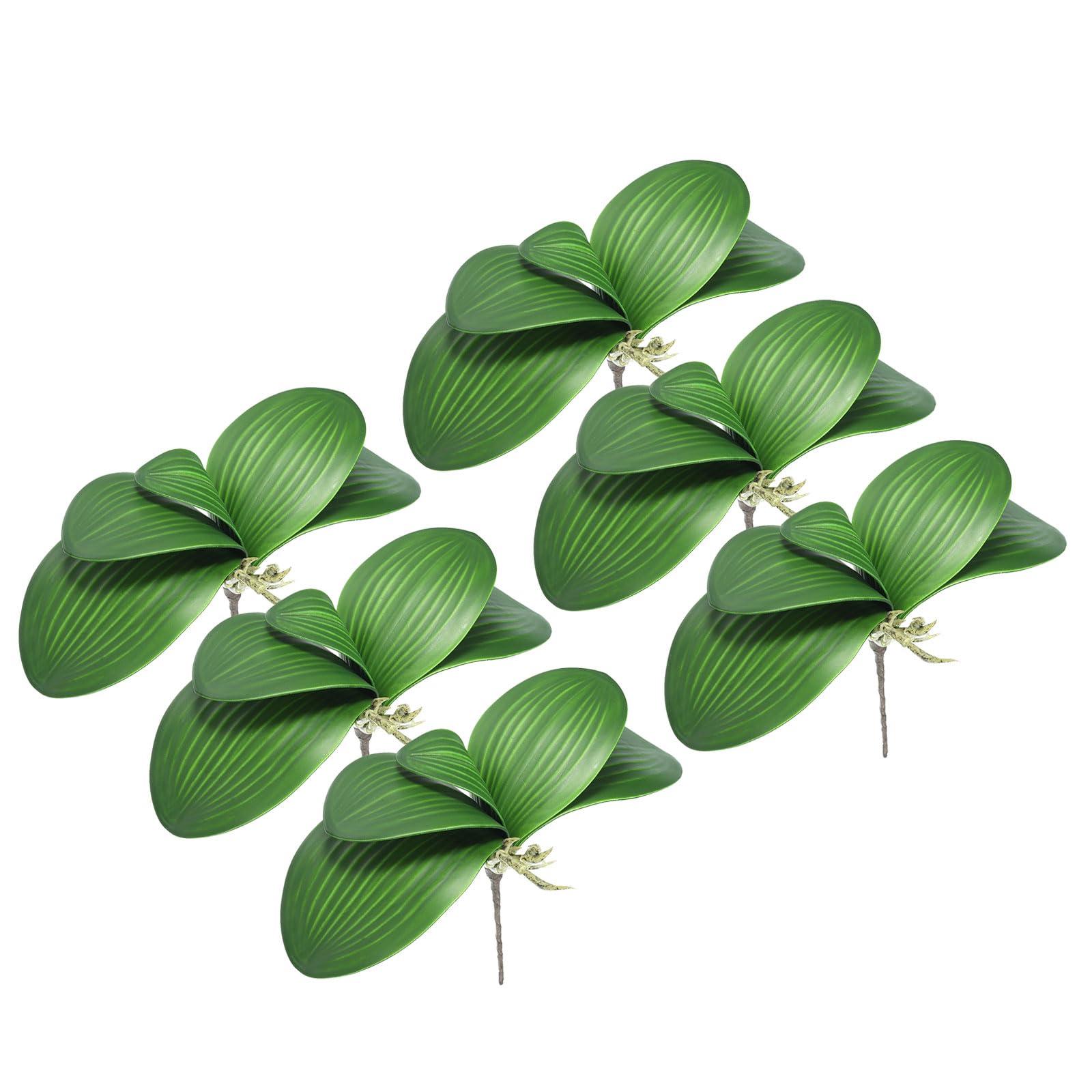 PATIKIL Faux Orchid Leaves 5.6 Inch, 6 Pack Small Artificial Phalaenopsis Foliage Real Latex Touch Green Plant 5 Leaves with Stems for Home Flowers Pot Decor, Green