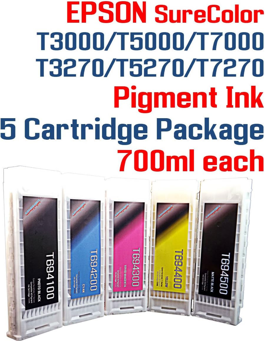 5 cartridge package - SureColor T3000, T3270, T5000, T5270, T7000, T7270 printers Compatible Pigment ink cartridges 700ml each color