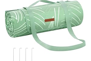 SONGMICS Picnic Outdoor Blanket, 200 x 200 cm, with 4 Ground Pegs, Leaf Pattern and Mint Green UGCM010C02