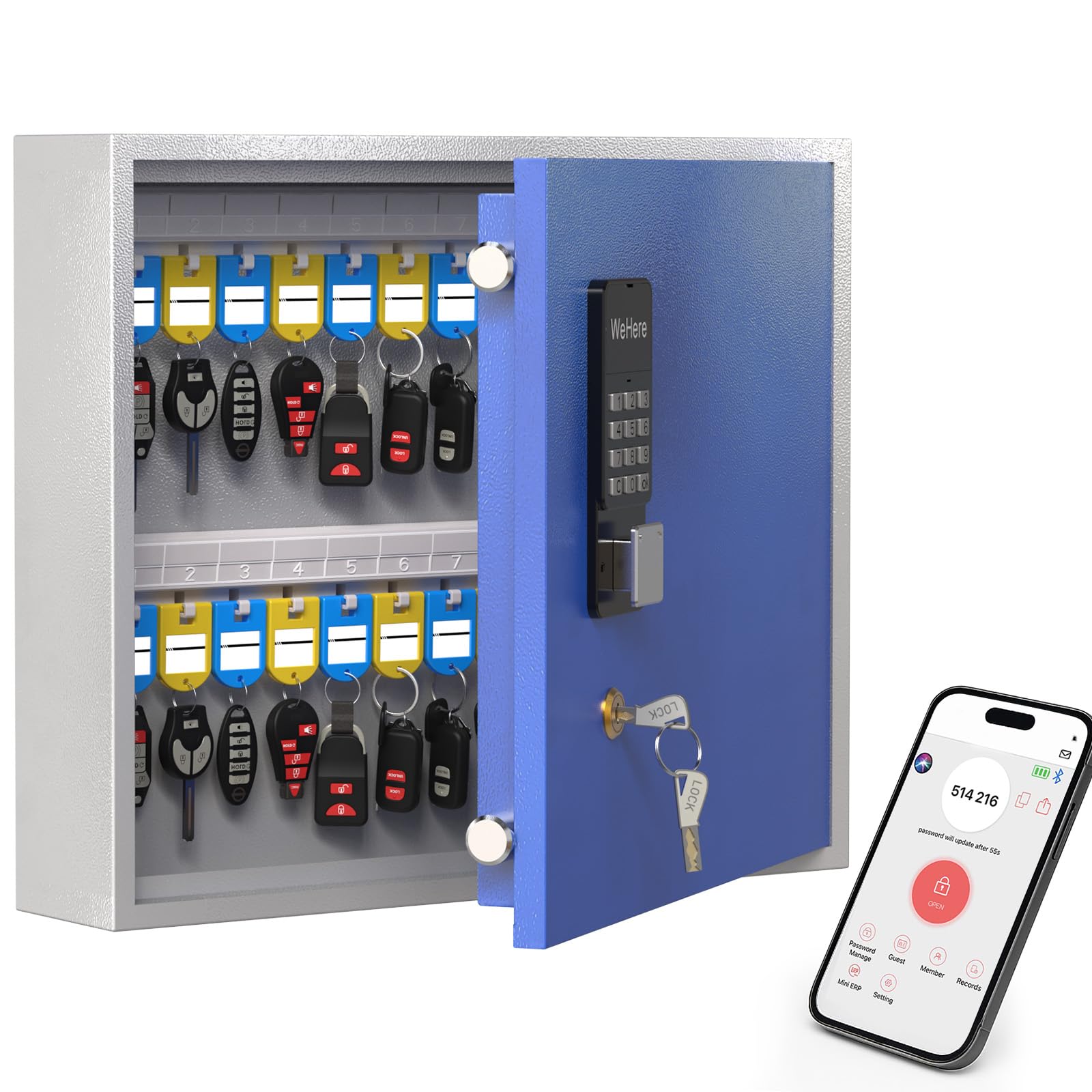 WeHere 40 Key Lock Box Wall Mount, Smart Key Cabinet, APP Bluetooth/One ...