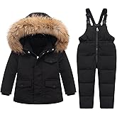 YUEMION Toddler Girl Snowsuit 2Pcs Kids Down Jacket Winter Hooded Coat +Snow Bib Pants Kids Windproof Skiing Suit (2T/6T)
