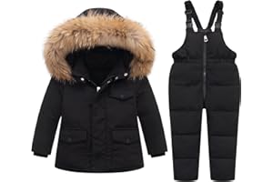 YUEMION Toddler Girl Snowsuit 2Pcs Kids Down Jacket Winter Hooded Coat +Snow Bib Pants Kids Windproof Skiing Suit (2T/6T)