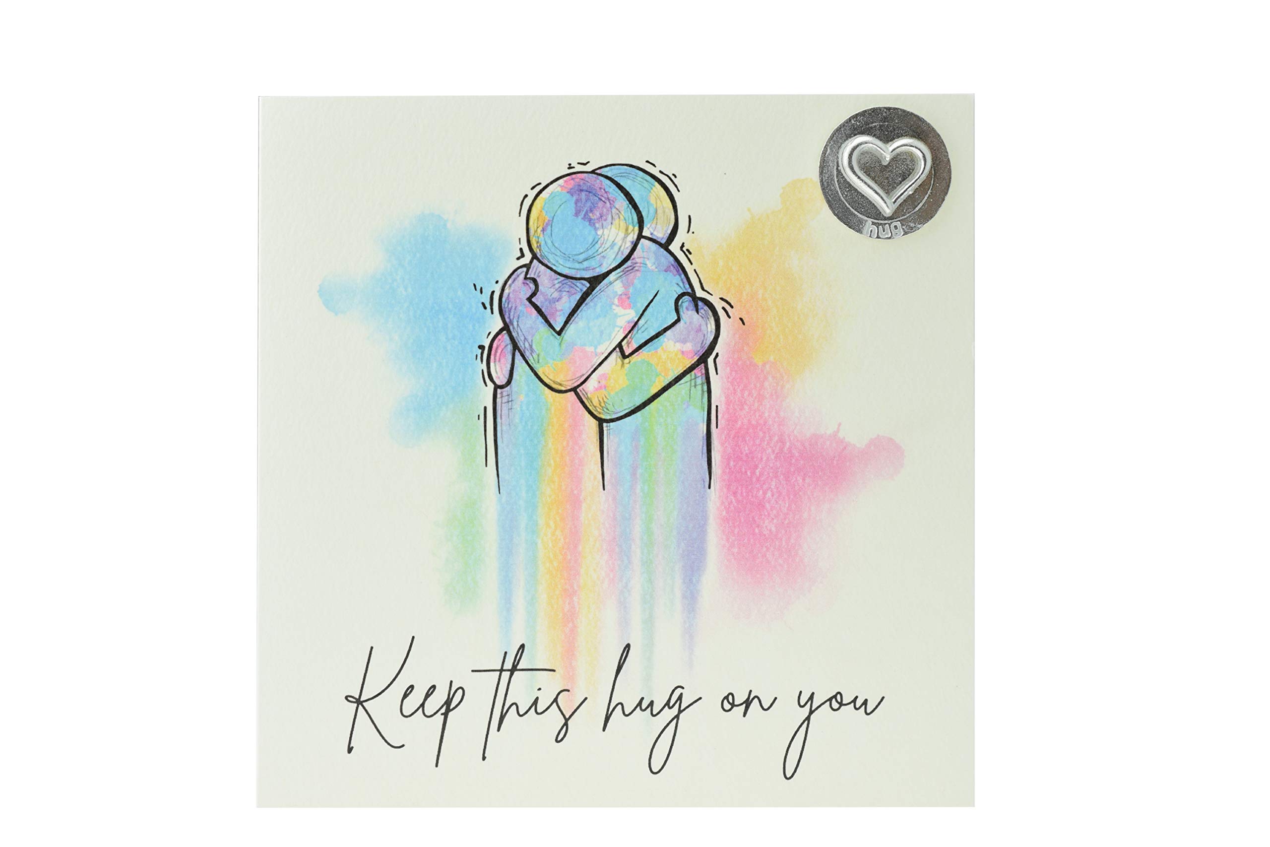 Arty Hug Card with Hug Token – Colourful hug with message ‘Keep this hug on you’ Thinking of You Card (gc-wayhugmkeep)
