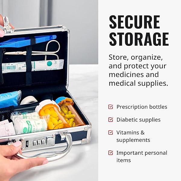 VAULTZ LOCKING MEDICINE CASE WITH COMBINATION LOCK – PORTABLE LOCK BOX BRIEFCASE FOR MEDICATIONS, CASH & VALUABLES, ORGANIZED STORAGE CASE WITH HANDLE, 3 PACK