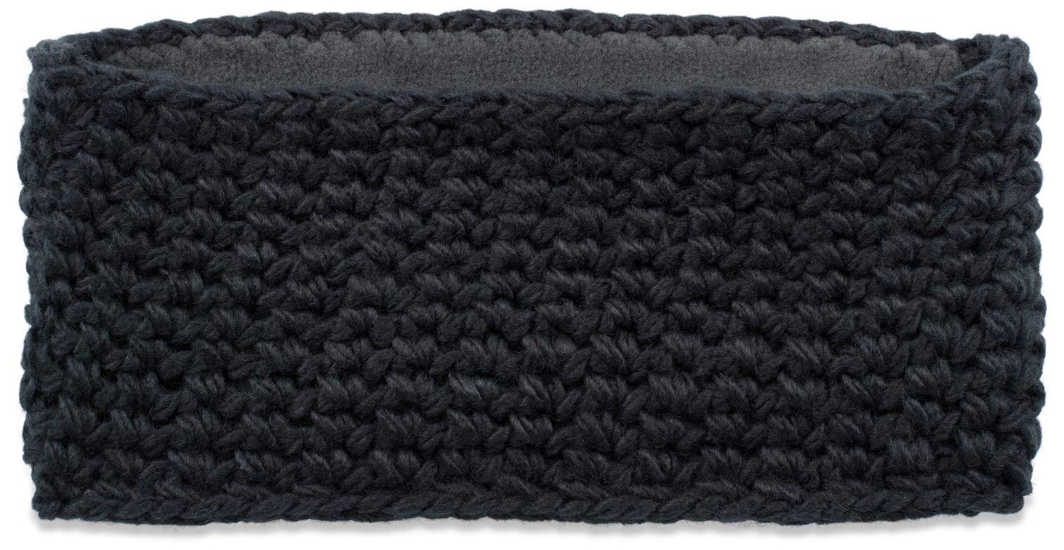 styleBREAKER Women wide coarse crocheted headband plain, Thermo Fleece lining, tube scarf, winter headband 04026050, color:Dark Blue
