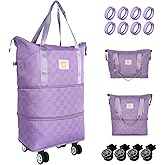 BELLPO Travel Duffle Bag with Wheels, 28-58L Expandable & Foldable Duffel Bag - Lightweight, Durable, Carry-On Luggage for Gym, Camping, Business Trip - Ideal Gift for Men & Women (Purple)