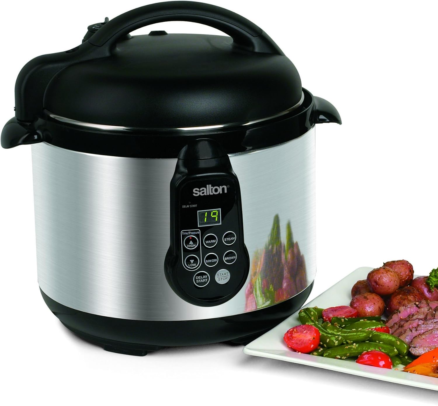 Salton 5in1 Pressure Cooker with MultiFunction Programmable Cooking for Steaming & Slow