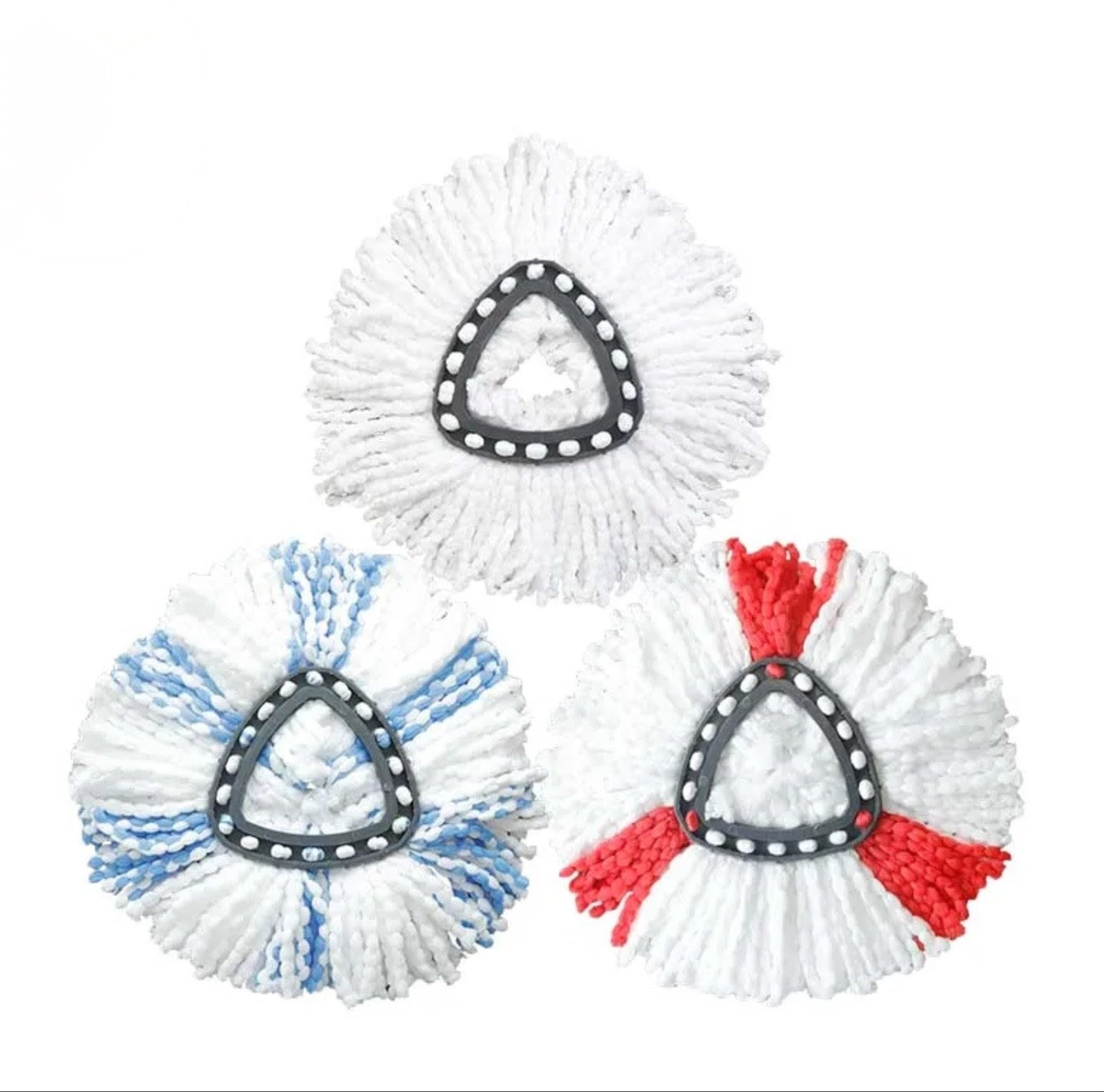 Photo 1 of (Pack of 3, Multi Color) Replacement Mop Head for EasyWring Spin Mop 1-Tank System, White and Red, Blue and White Triangle Shape