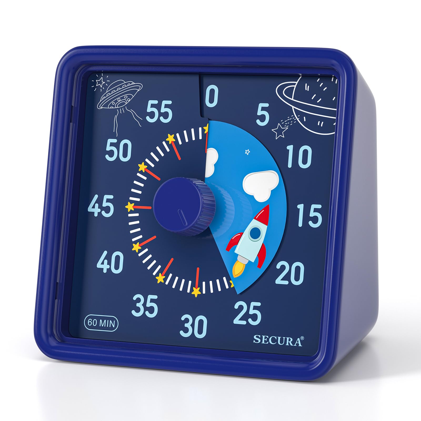 Secura 60-Minute Visual Countdown Timer for Kids & Office, Silent Time Management Tool (Navy Blue)