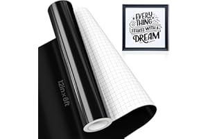 Hisiu Permanent Black Adhesive Vinyl, Black Permanent Vinyl for Cricut Machine and Vinyl Cutter Machine, 12" x 6FT Waterproof Black Vinyl, Permanent Outdoor Vinyl Sheets for Car Decal, Decor Sticker