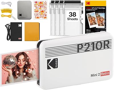 Kodak Mini 2 Retro 4Pass Portable Photo Printer 2.1x3.4 inches Bundled