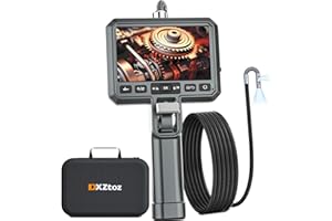 DXZtoz Dual-Lens Articulating Borescope, 6.5mm Slim Probe, Two-Way 210°Rotate Industrial Endoscope, 5'' Dual Screen Inspection Camera with Light for Aircraft Automotive Mechanic Electrician-5FT