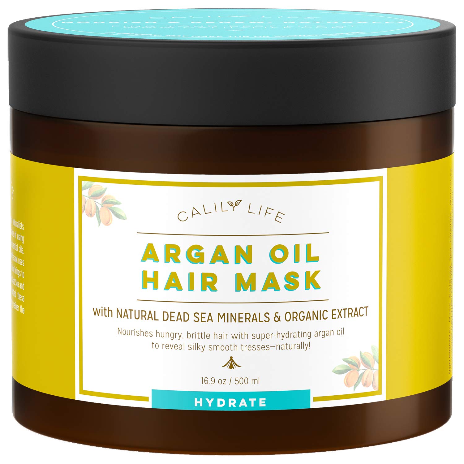 Calily Life Organic Moroccan Argan Oil Hair Mask with Dead Sea Minerals, 17 Oz. - Deep Conditioner and Nourishing - Promotes Healing & Hair Growth -Detoxifies, Strengthens, Shines & Softens [ENHANCED]