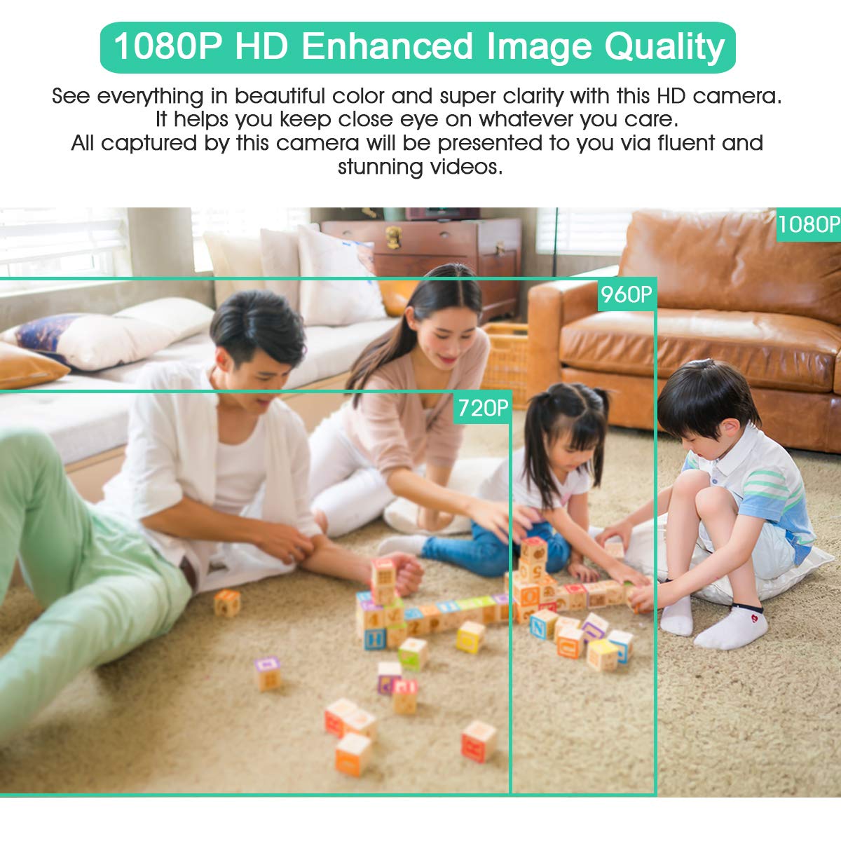 FLOUREON Cámara IP Inalámbrica WiFi Cámara de Vigilancia Seguridad Interior 1080P con Ranura para Tarjeta SD Detección de Movimiento Visión Nocturna IR-Cut Remota P2P Control con iOS Android Blanco