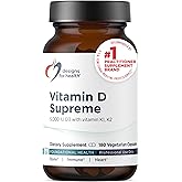 Designs for Health Vitamin D Supreme - Vitamin D 5000 IU with 2000mcg Vitamin K as MK4 for Bone Health, Heart Health, Mood & Immune Support - Vitamin D3 Enhanced with GG Supplement (180 Capsules)