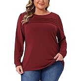 Agnes Orinda Women's Plus Size Long Sleeve t Shirt Tops Crew Neck Front Tucks Detail Casual Blouse Basic Tee Top