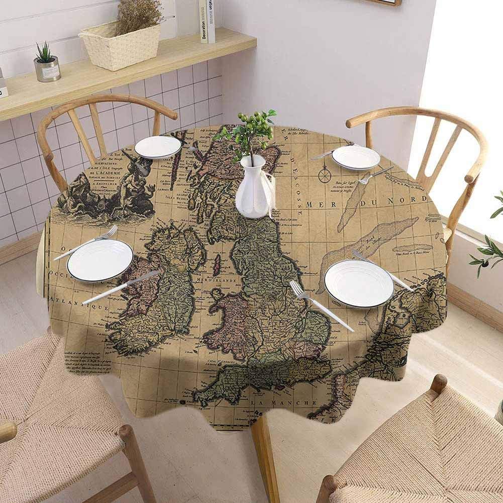 Wanderlust Decor Collection Dining Round Tablecloth British Islands Scotland England European History Books Britain Grunge Artwork Round Table Diameter 48 inch Beige Olive Ivory