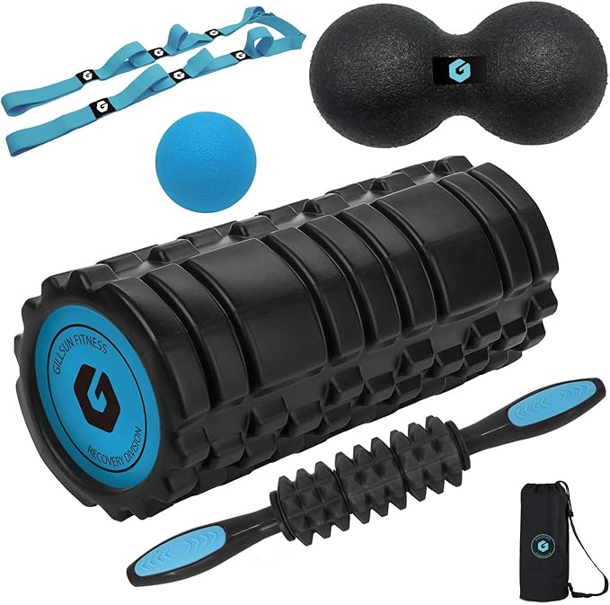 Foam Rolling Set 6 in 1, Includes Foam Roller, Massage Stick, Peanut
