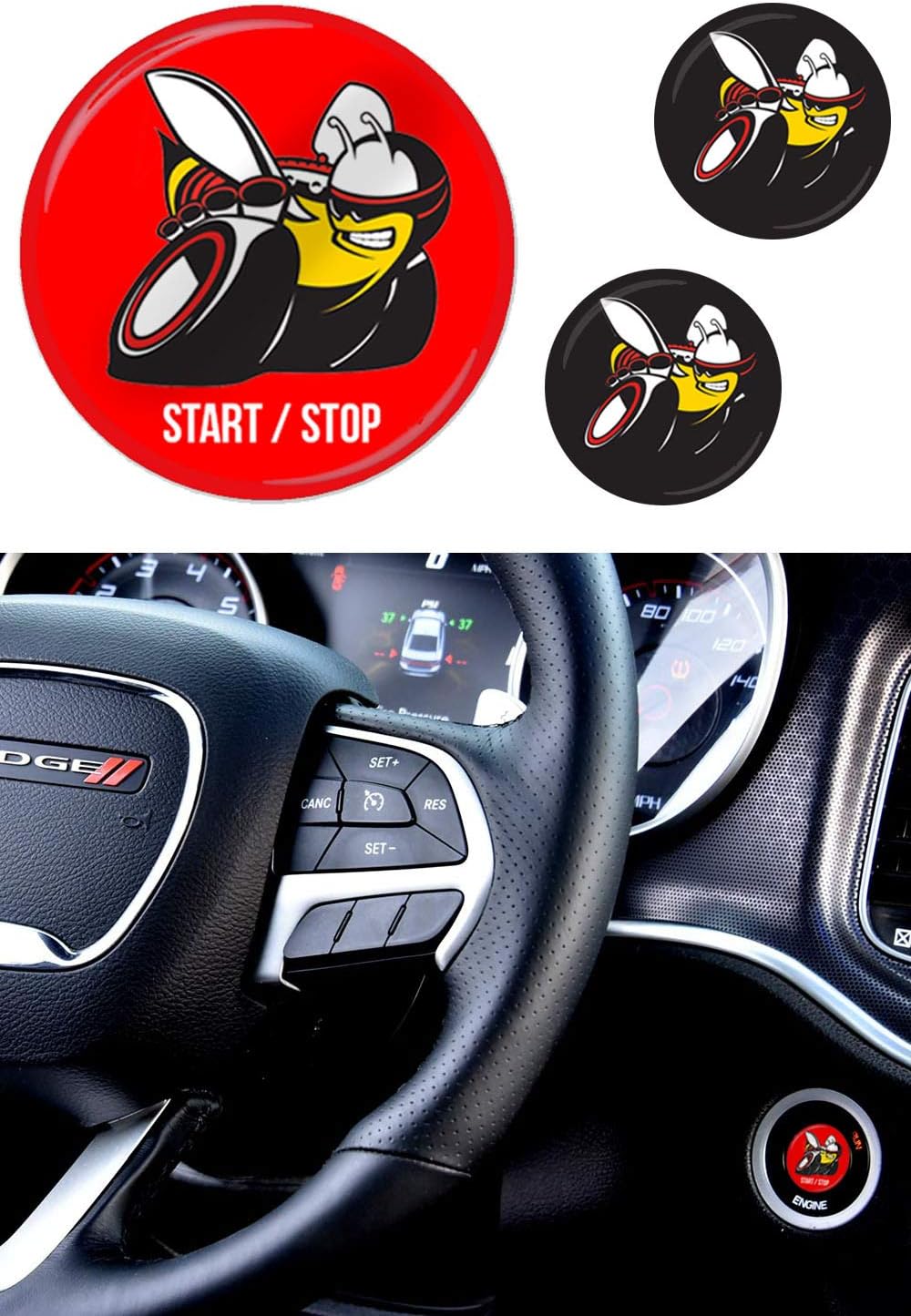 Scat Pack Starter Button Decal Overlay Compatible with 2011-2014 & 2015-2020 Dodge Charger Scatpack | 3D Domed Red SRT Style Start Stop Sticker Emblem | Push to Start Button Badge Cover Accessories