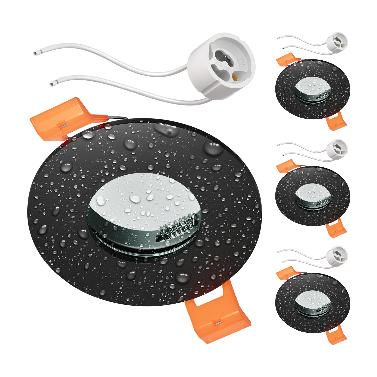 ledscom.de 4 Pieces Bathroom Ceiling recessed Frame ERID, Damp-Proof, Bathroom, IP44, Round, Black matt (GU10/MR16/GU5.3/50mm) incl. GU10 Socket