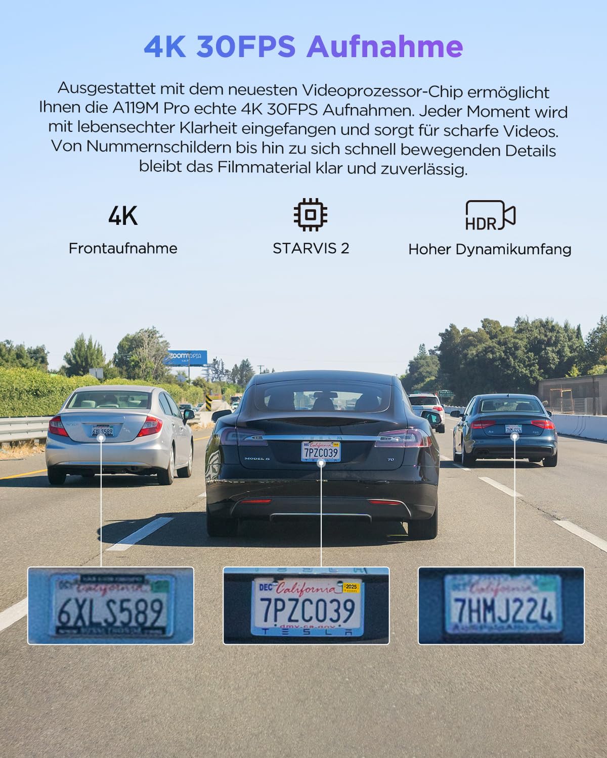VIOFO A119M Pro 4K HDR Mini Dashcam Auto mit CPL, Wi-Fi 6 & GPS Autokamera Vorne mit STARVIS 2, Sprachsteuerung & Sprachausgabe, Nachtsicht 2.0, Gepuffertes Parkmodus, 1,5" LCD Versteckte Dash Cam 3