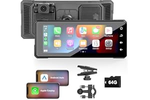 CSYIBEIELEC 6.86 Inch Motorcycle CarPlay DVR,Wireless Apple Carplay & Android Auto,with HD 1080P Front Cameras,GPS Navigation, IPS Touch Screen,Dual Bluetooth, IP65 Waterproof, Siri & Google Voice,64GB TF Card
