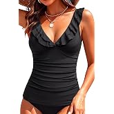 Ruffle V Neck Tankini Top Only Women Tummy Control Swimsuit Tank Top | Removable cups for custom bust lift, Blend soft spandex to stretch easily