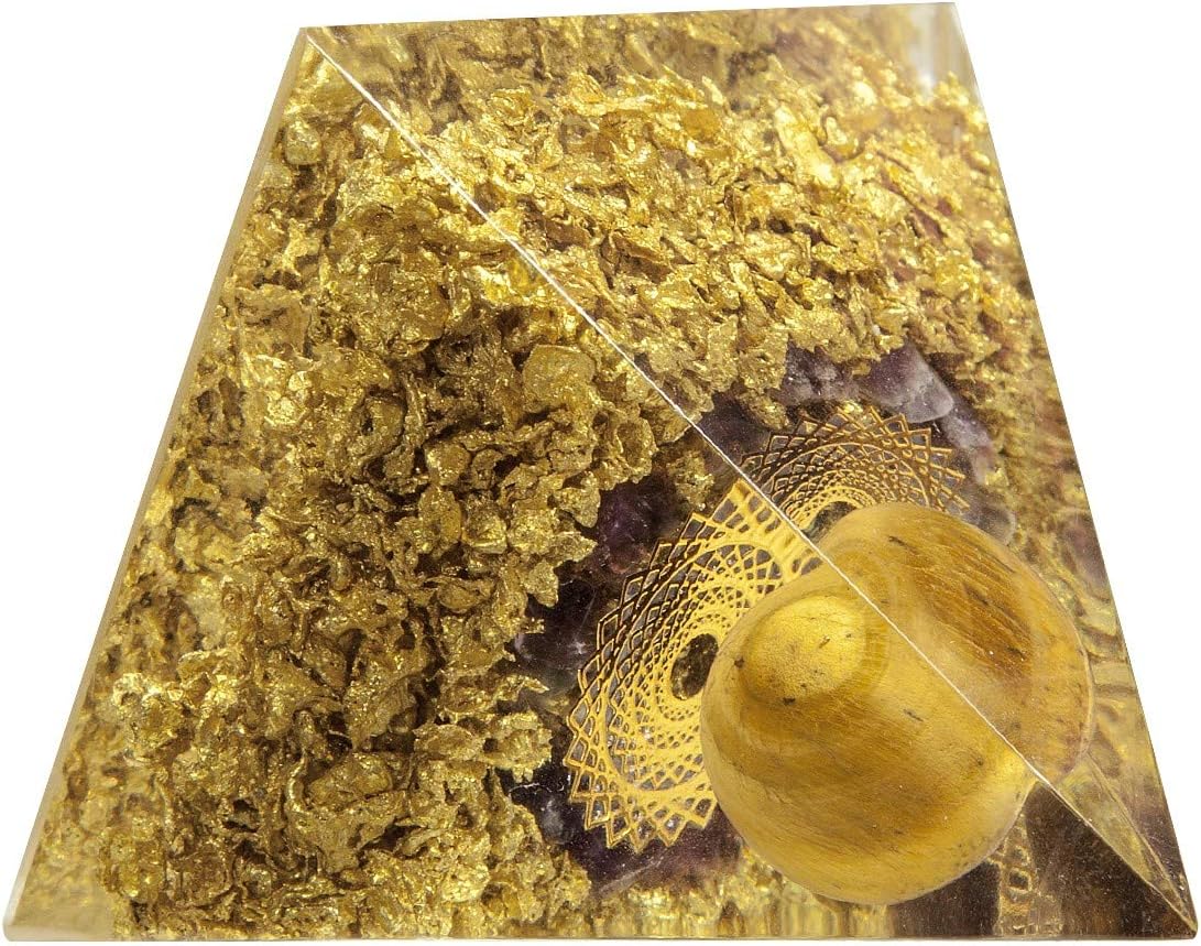 rockcloud The Crown Chakra Orgone Pyramid Tiger Eye Crystal Ball Reiki Balancing Energy Generator for EMF Protection Mediation Yoga Home Office Decor: Home & Kitchen