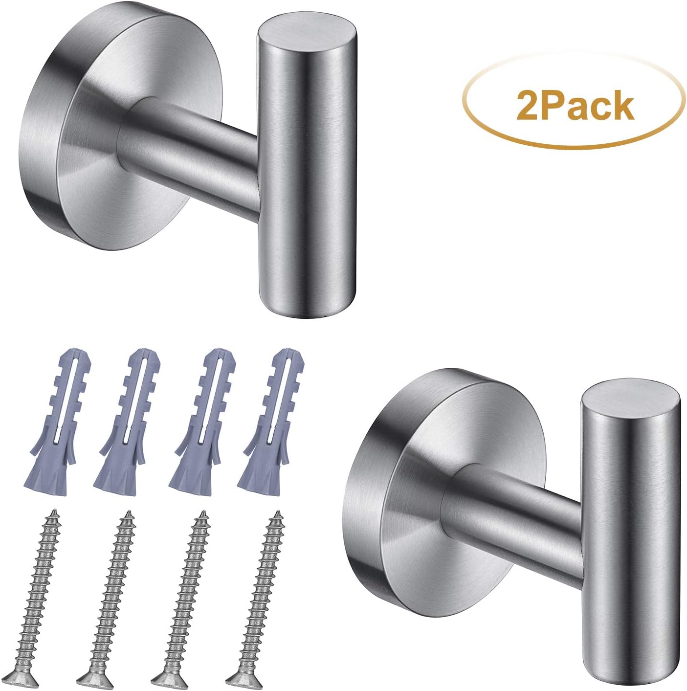 Polished Chrome Towel Coat Hooks SUS304 Stainless Steel Bathroom Clothes Garage Hotel Cabinet Closet Sponges Robe Hook Wall Mounted Round Kitchen Heavy Duty Bath Door Hanger 2 Pack: Home & Kitchen