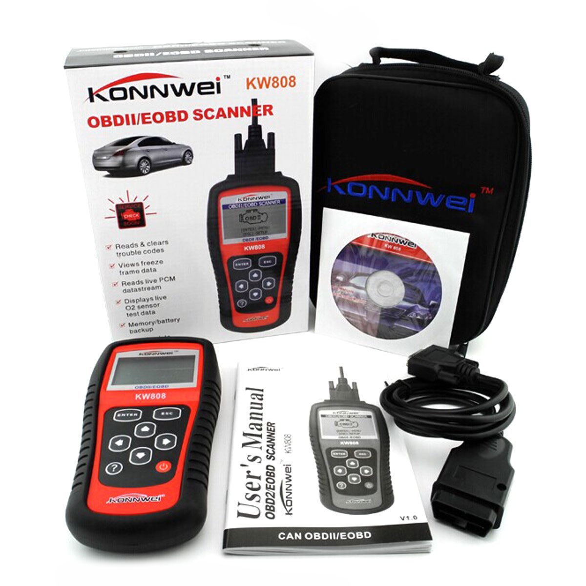 Professional Car Repair Tool Multi Function Accurate Scanner OBDII/EOBD Quick Diagn Ostizieren Erase Codes Code Reader Reset Screens Engine Management Detector Works on most of 1996 and Later OBDII Compliant US, European/Asian Vehicles