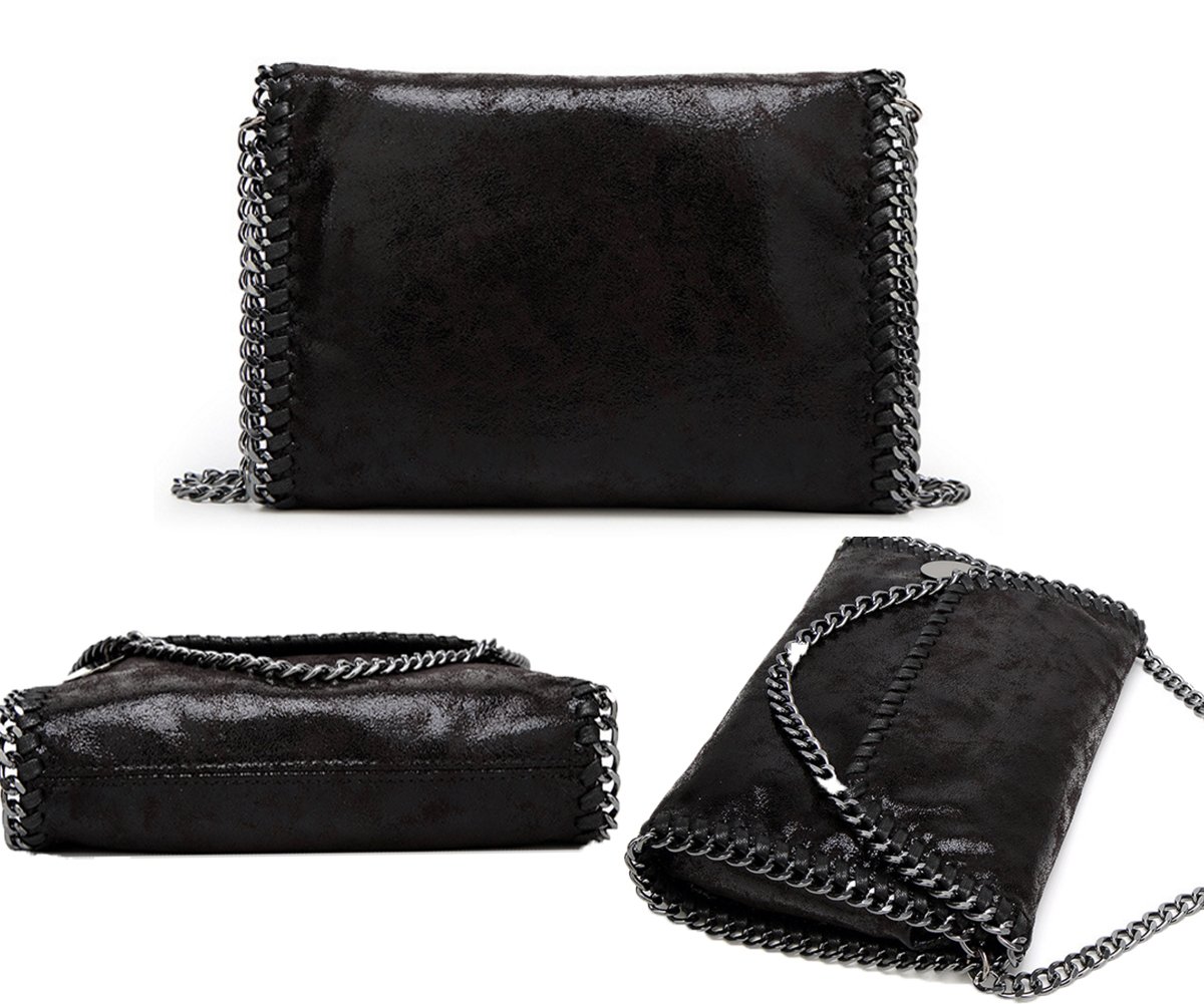 Valleycomfy Damen Handtaschen Clutches Elegante Schultertasche Metallic Kette Riemen PU Leder Cross Body Taschen Handtasche