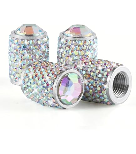 4Pcs Round Bling Diamond Tire Wheel Stem Valve Caps Cover Car Accessories White
