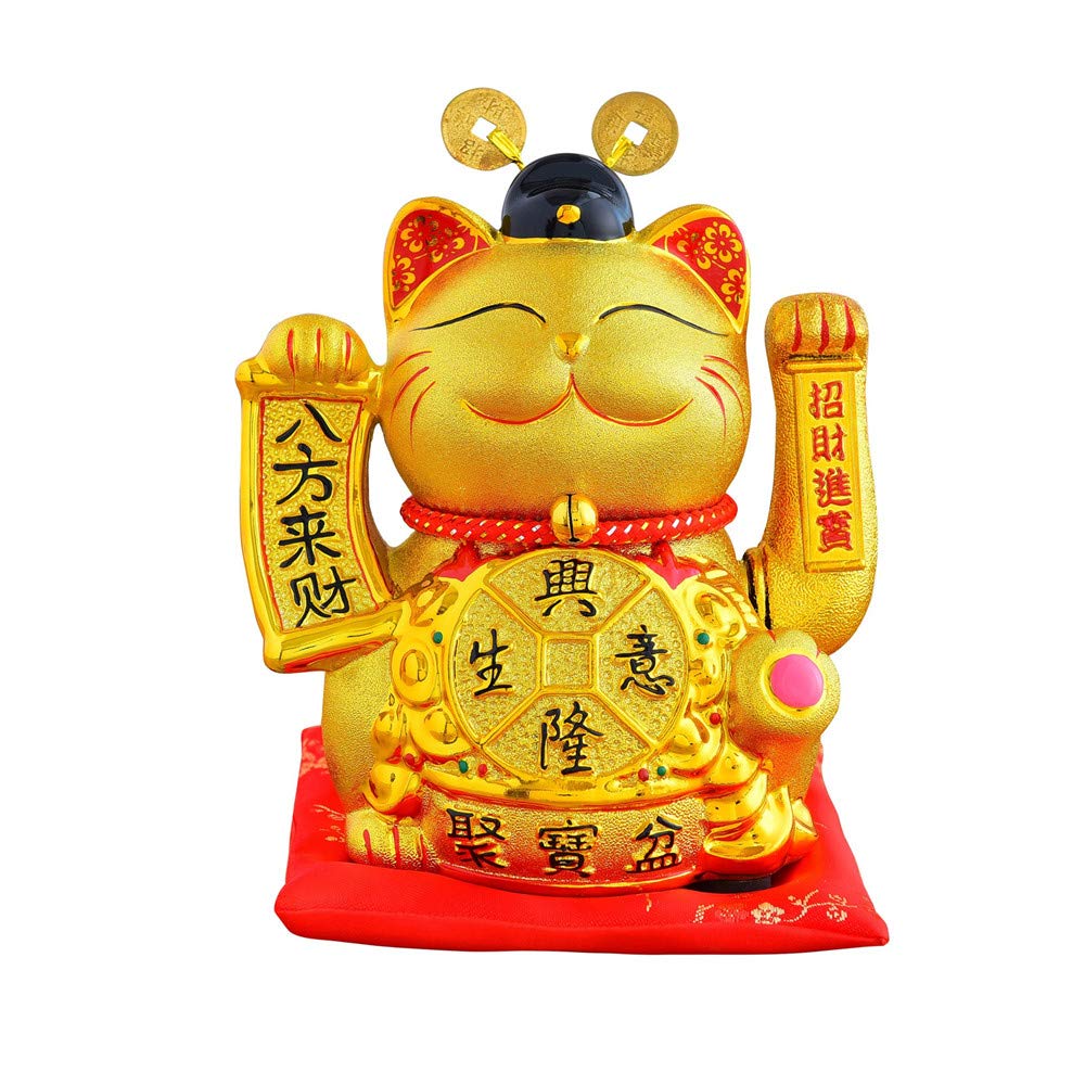 22cm Lucky Fortune Cats-Luck Cat Waving Arm, Large Gold Waving Welcoming Good Luck Chinese Feng Shui Deoration for Home Office