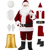 Amazon.com: Santa Claus Costume Adult 9PCS, Mens Deluxe Plush ...