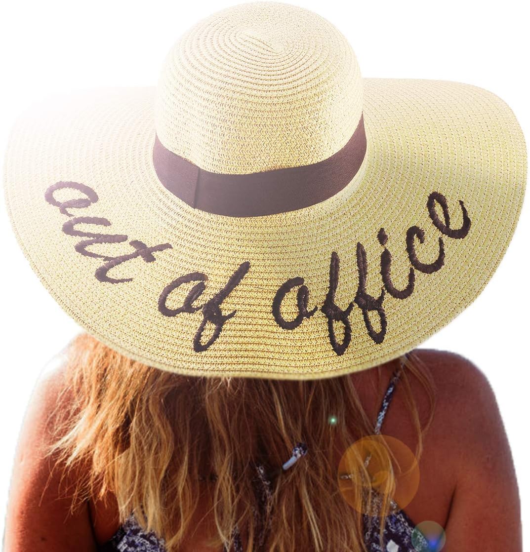 Women Straw Hat, Floppy Wide Brim Summer Sun Hats, Embroidered Cap for Bride Honeymoon Beach Party, Cruise, Vacation
