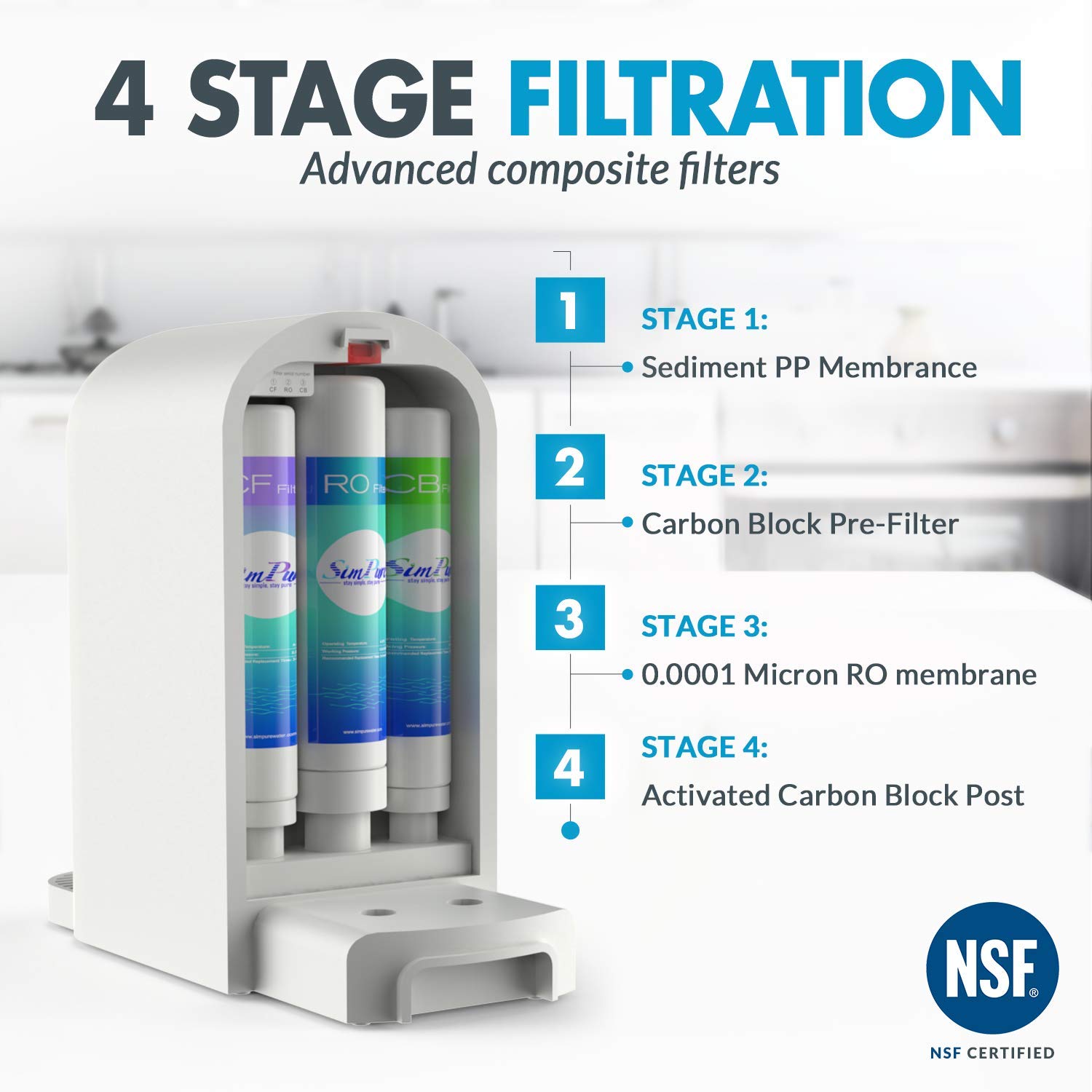 SimPure Y5 Instant Hot Reverse Osmosis Water Filtration System - 4 Stage Countertop RO Water Filter - Bottleless Water Dispenser with 4 Temperature Settings - 5:1 Drain Ratio (Installation Free): Industrial & Scientific