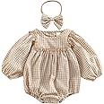 Douhoow Infant Baby Girl Plaid Romper Baby Sweatshirt Romper Ruffle Festival Clothes Fall Winter Outfits with Headband
