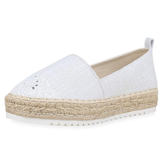 SCARPE VITA Damen Slippers Espadrilles mit Plateauabsatz Bast Glitzer