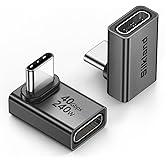 Silkland 40Gbps USB C 90 Degree Right Angle Adapter 2 Pack, 240W USB4 | Male to Female Extender, 8K@60Hz, Thunderbolt 4/3, Steam Deck, ROG Ally, MacBook, Switch 2, iPhone 17/16, Quest 3 VR