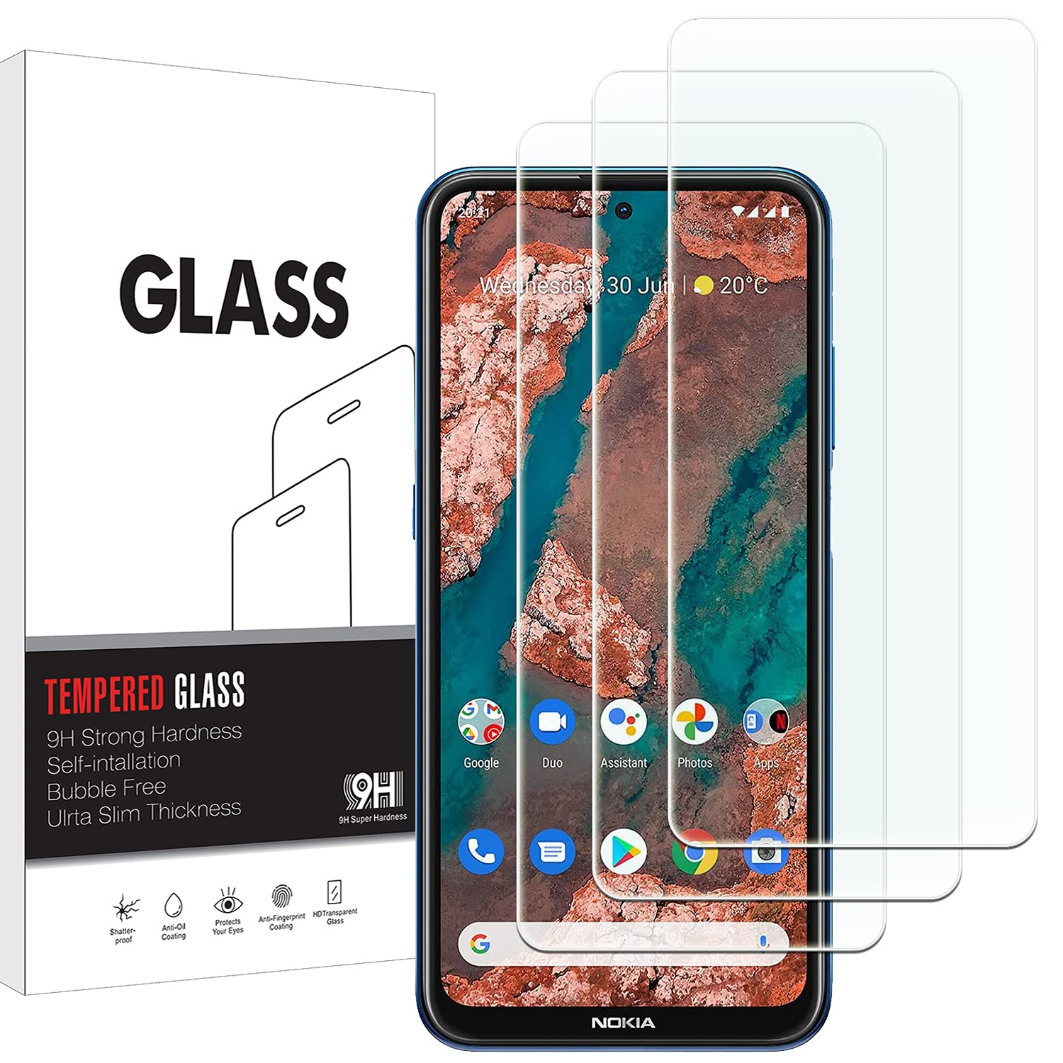 Kelolin Phone Screen Protector, Tempered Glass for Nokia X20, 9H Hardness, Anti-Scratch, Anti-Bubble, HD Clear Screen Protector Compatible with Nokia X20 Pack of 3