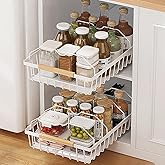 WROBTLD 2 Pack No Drill Pull Out Cabinet Organizer, Premium Carbon Steel Slide-Out Drawer with strong nano adhesive, Under Cabinet Storage Shelf for Kitchen, Pantry, Bathroom, White