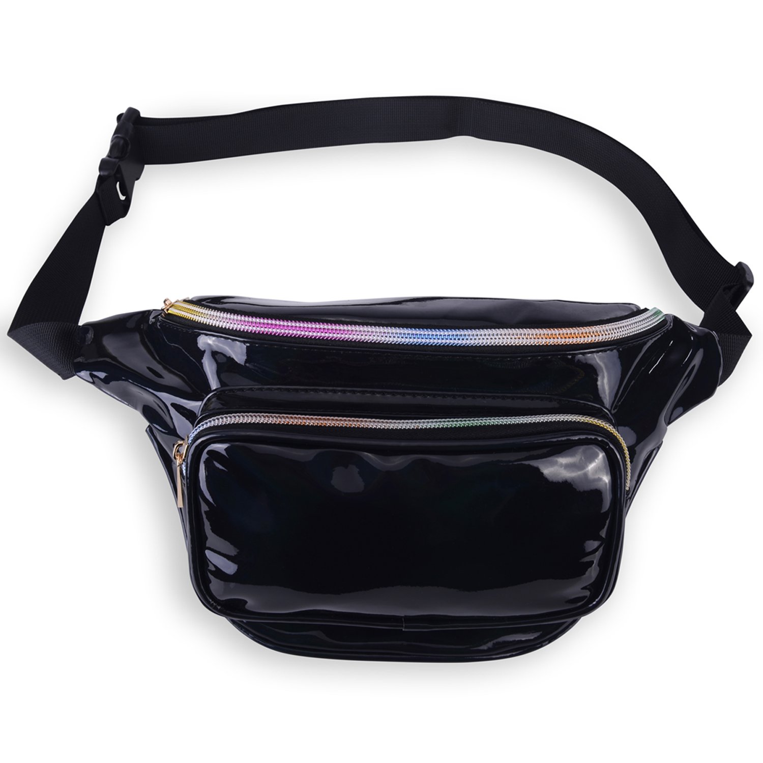 LEADO Holographic Neon Fanny Pack Cute Fashion Fanny Packs for Women and Men, Metallic 80s Shiny Waist Bags Water Resistant Bum Bag, Waist Pack Glitter for Rave, Festival, Party, Trip