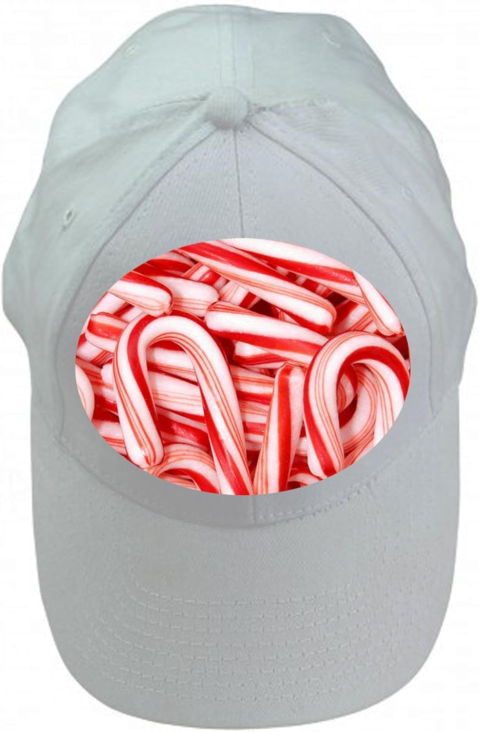 Stack of Candy Canes Christmas 100 Cotton White Adjustable Cap Hat at