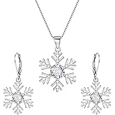 Cosol Silver Snowflake Jewelry Set, 925 Sterling Silver CZ Snowflakes Pendant Necklace Winter Flower Leverback Drop Dangle Earrings Sets Christmas Jewelry Gifts for New Year Xmas Party
