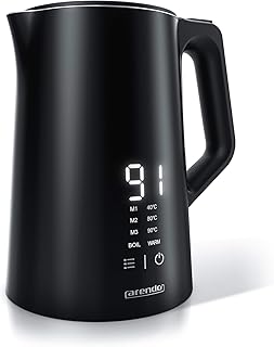 Arendo - Edelstahl Wasserkocher mit Temperatureinstellung 40-100 Grad - Display im Gehäuse - Doppelwand Design - Modell AESTHET - 1,5 Liter - Teekocher mit Temperaturanzeige - GS - BPA frei