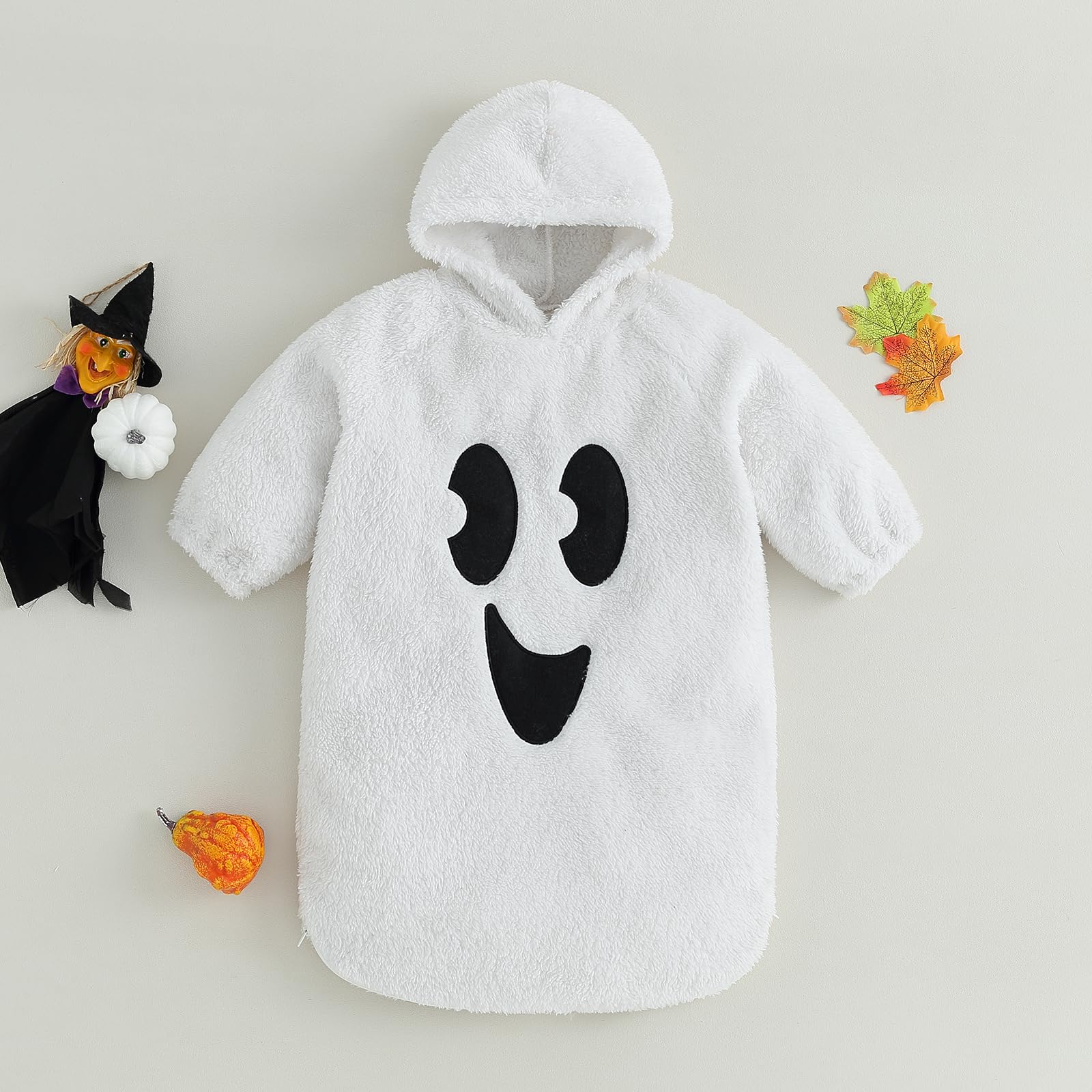Infant Baby Girl Boy Halloween Outfits Long Sleeve Jumpsuit Ghost Romper One Piece Fall Winter Hoodie Bodysuit