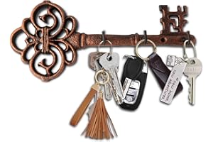 Comfify Key Holder for Wall - Cast Iron Skeleton Key - Decorative Farmhouse Rustic Wall Mount Key Organizer - 3 Key Hooks - Vintage Key Rack for Entryway with Screws & Anchors – 10.8 x 4.7